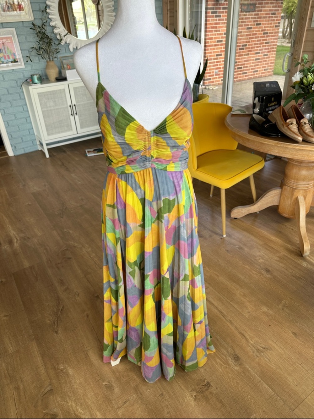 Astr Multicolor Floral Midi Dress in Yellow & Green